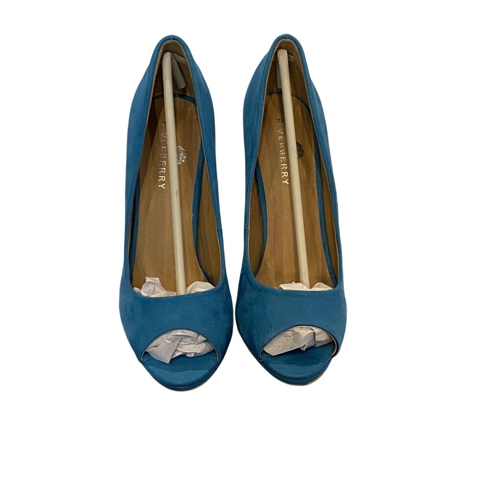 Riverberry Blue Faux Suede Peep Toe Platform Stiletto Pumps Heels